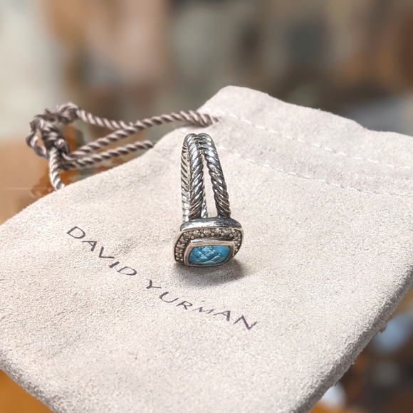 ⚡SOLD⚡David Yurman Petite Albion Blue Topaz + Pavé Diamonds 925 SS Ring - Picture 4 of 8